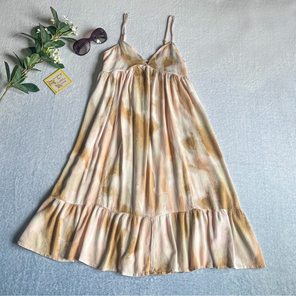 Forever 21 Sz S Tie Dye Midi Dress Sweetheart Neck Adjustable Straps Smocked